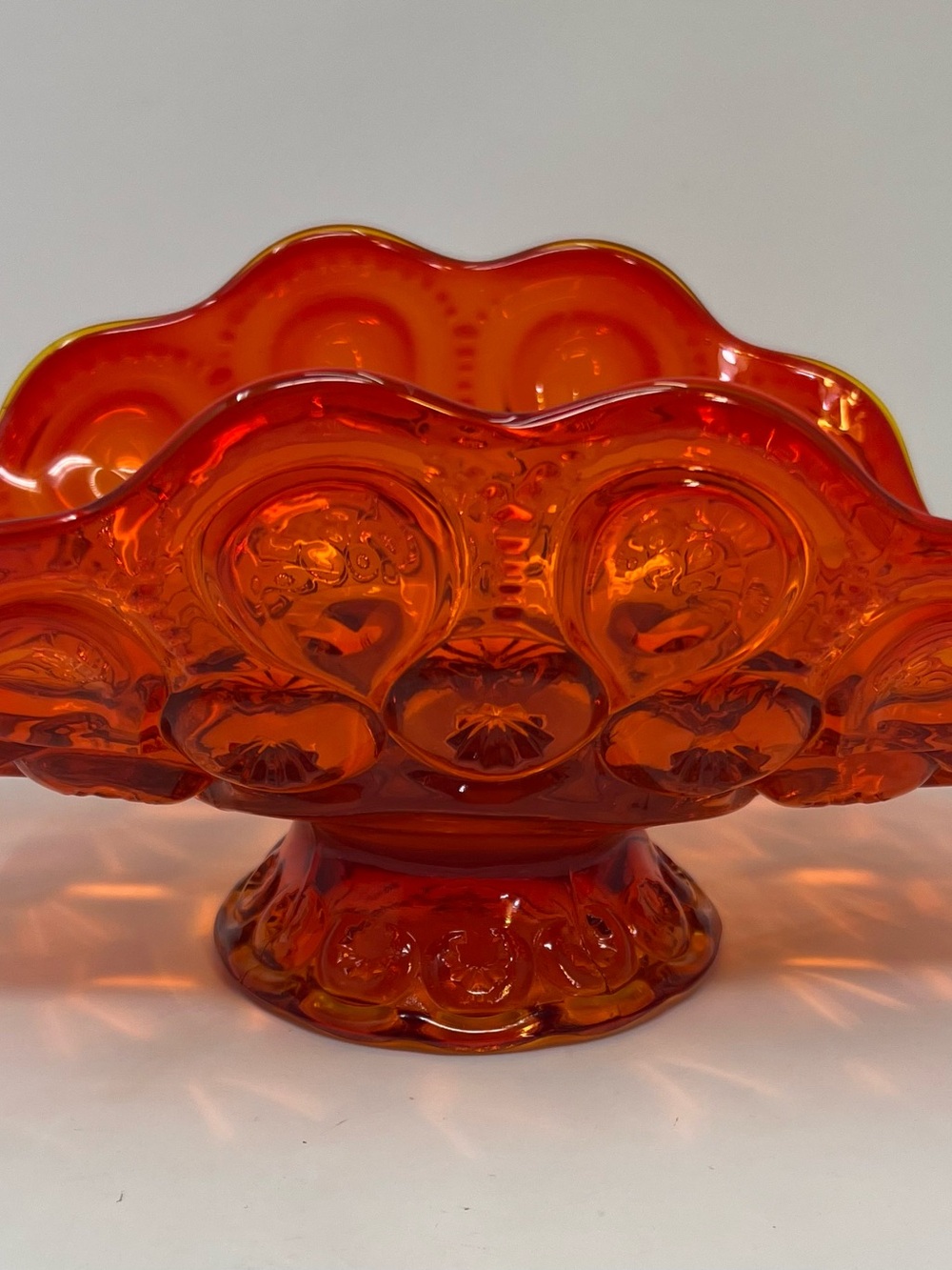 Vibrant Orange Glass Compote Pedestal Bowl